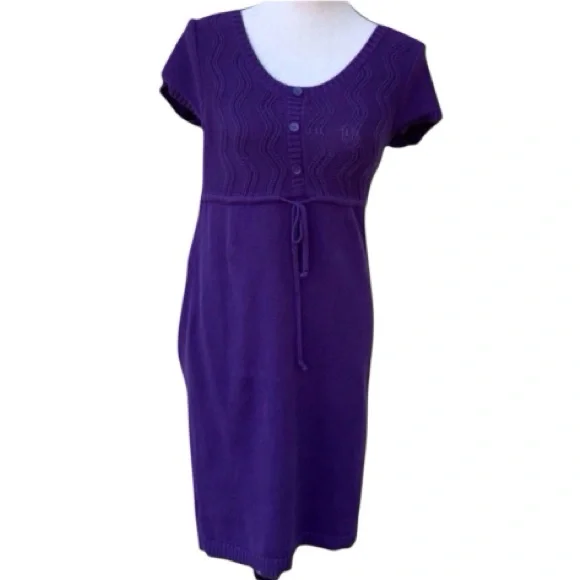 Loft Purple Short Sleeve Tie Waist Sweater Dress - Picture 2 of 9